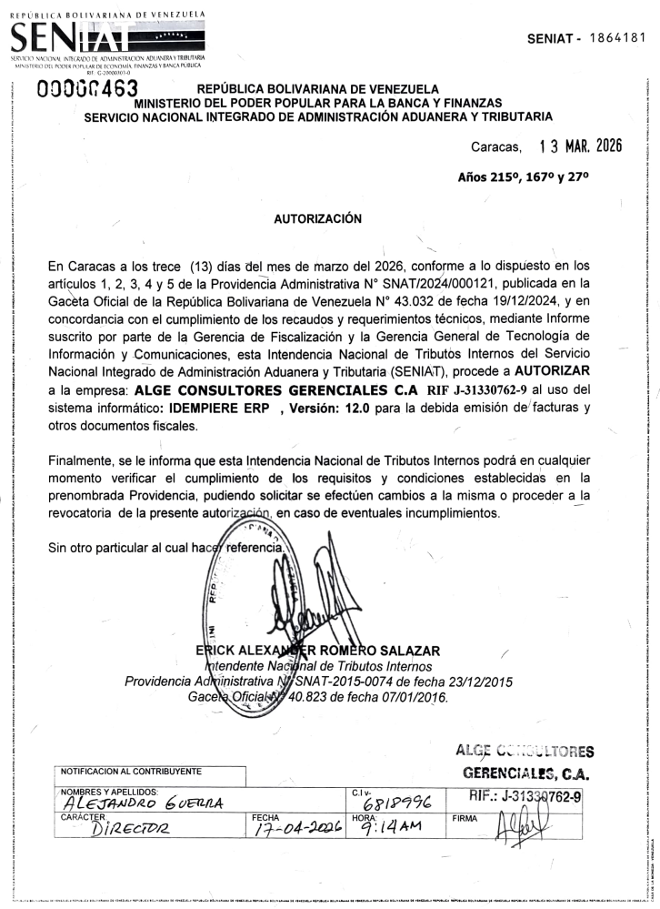 Documento completo de homologación SENIAT
